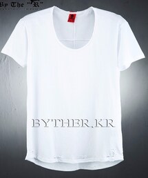 ByTheR | 穴あきUネック半袖Tシャツ(Tシャツ/カットソー)