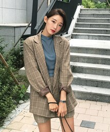 DHOLIC | チェックダブルブレストジャケット&ミニスカートSET(テーラードジャケット)