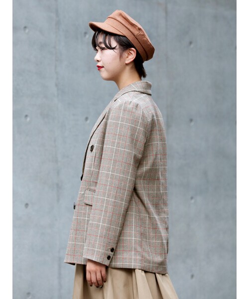 w closet（ダブルクローゼット）の「グレンチェックダブルジャケット（ジャケット/アウター・レディース・ベージュ/グレー・FREE）」の6枚目の写真