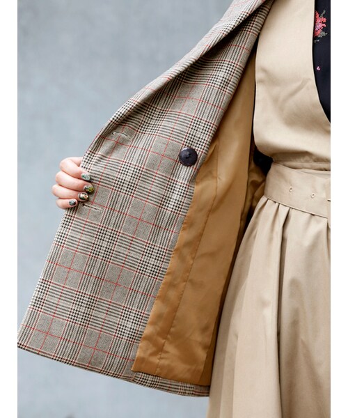 w closet（ダブルクローゼット）の「グレンチェックダブルジャケット（ジャケット/アウター・レディース・ベージュ/グレー・FREE）」の12枚目の写真