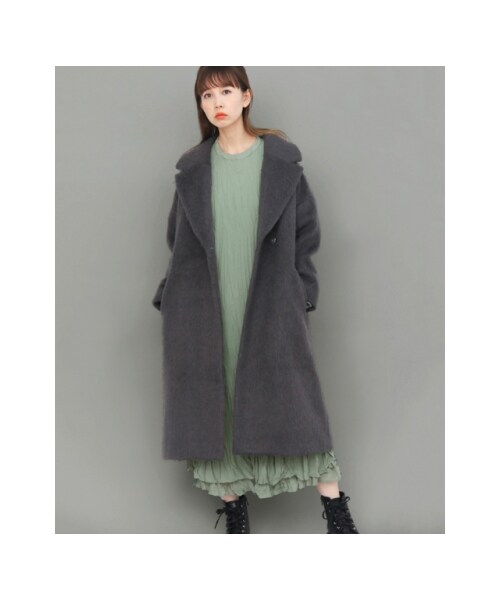 KBF チャコール　ロングシャギーコート kbf ワイドPコート チャコールグレー美品