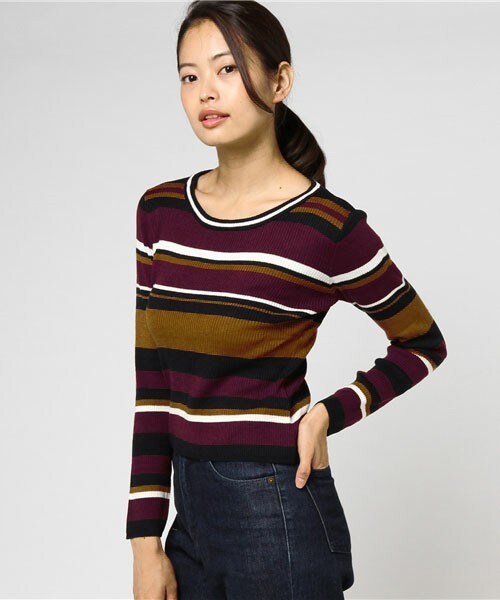 archives（アルシーヴ）の「マルチボーダーニットプルオーバー（ニット/セーター・レディース・ブラック/ベージュ/ネイビー・MEDIUM）」の3枚目の写真