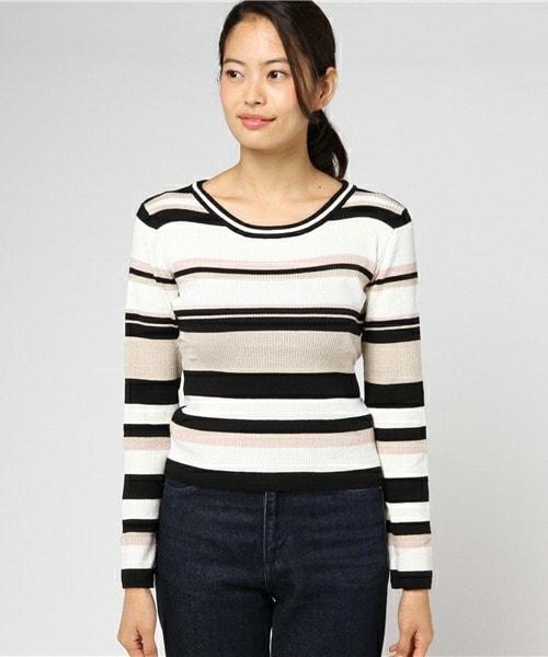 archives（アルシーヴ）の「マルチボーダーニットプルオーバー（ニット/セーター・レディース・ブラック/ベージュ/ネイビー・MEDIUM）」の4枚目の写真