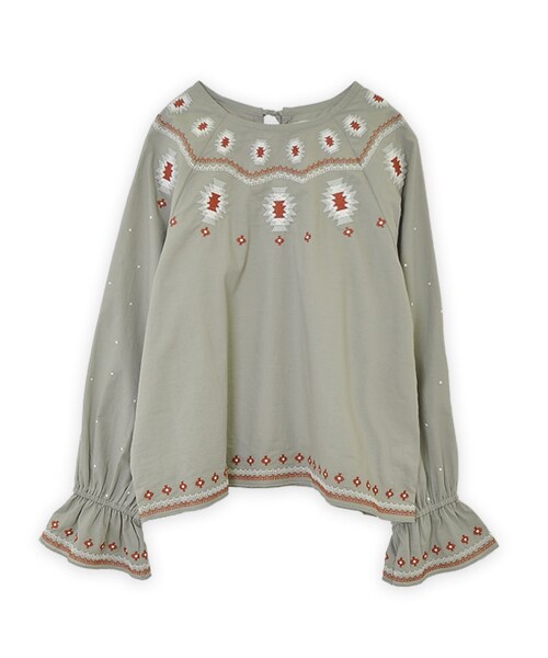 flower（フラワー）の「granola EMB top ～ｸﾞﾗﾉｰﾗｴﾝﾌﾞﾛｲﾀﾞﾘｰﾄｯﾌﾟ（シャツ/ブラウス・レディース・yellow/gray・FREE）」の2枚目の写真