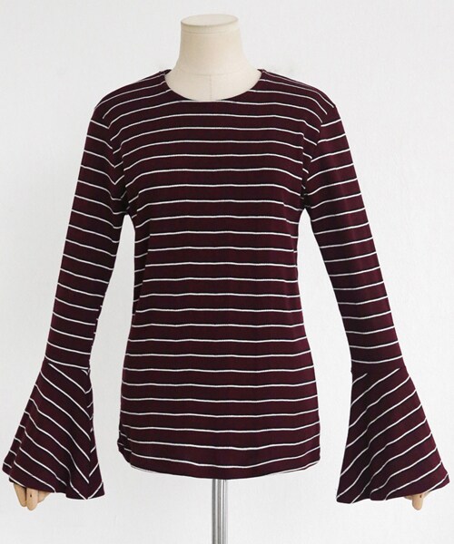 DHOLIC（ディーホリック）の「ベルスリーブボーダーパターンTシャツ（Tシャツ/カットソー・レディース・ブラウン/グリーン/レッド/ブラック・FREE）」の4枚目の写真