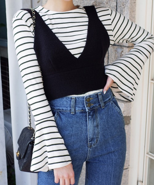 DHOLIC（ディーホリック）の「Vネッククロップドニットビスチェ（ベスト・レディース・レッド/ブラック/ホワイト/ブルー・FREE）」の3枚目の写真