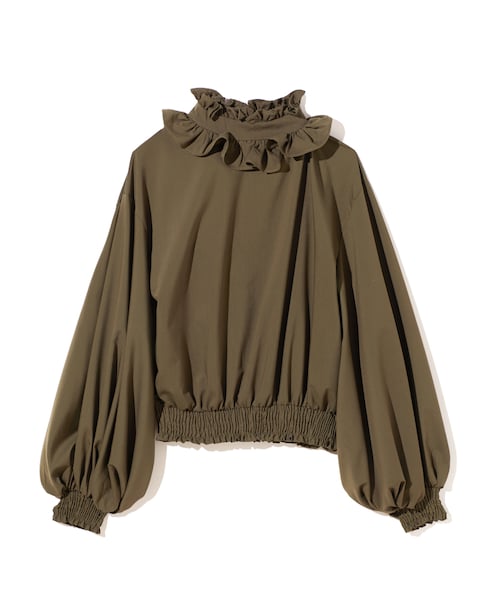 GRL（グレイル）の「フリルハイネックトップス（シャツ/ブラウス・レディース・オフホワイト/ブラック/カーキ/ネイビー・M）」の3枚目の写真
