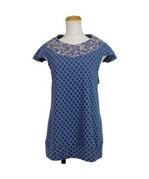 no brand | 【着物衿シリーズ】花柄着物衿 キャップスリーブカットソー (ブルードット柄×タナローン花柄) D14 【送料・代引き手数料無料】(Tシャツ/カットソー)