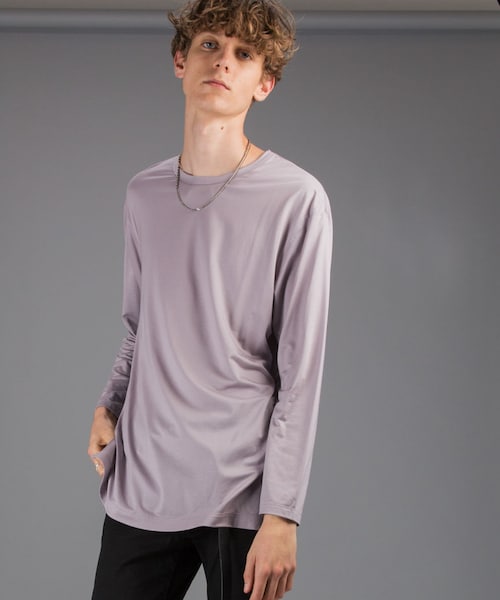 LIDNM(リドム)の「モダールレイヤードロンT(Tシャツ/カットソー・メンズ・ライトパープル・S, M, L)」の1枚目の写真