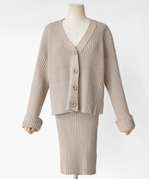 DHOLIC | Vネックリブニットカーディガン&ペンシルスカートSET(カーディガン/ボレロ)