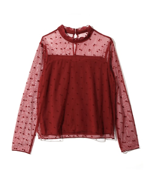 GRL（グレイル）の「フロッキードットチュールハイネックトップス（シャツ/ブラウス・レディース・ブラック/ボルドー/オフホワイト・M）」の3枚目の写真