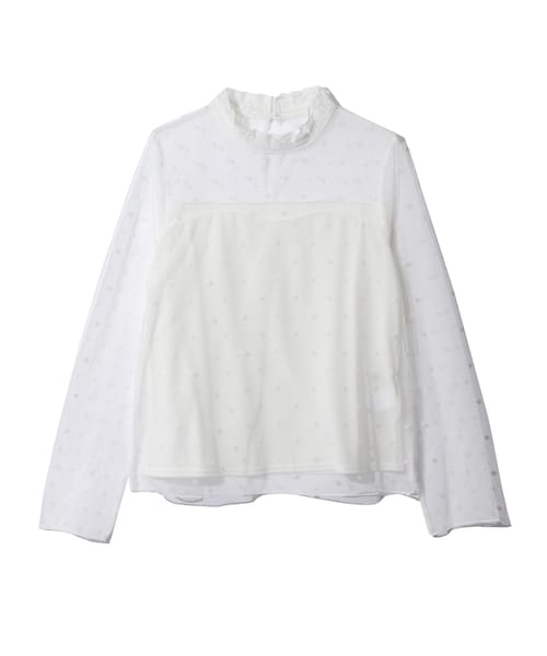 GRL（グレイル）の「フロッキードットチュールハイネックトップス（シャツ/ブラウス・レディース・ブラック/ボルドー/オフホワイト・M）」の2枚目の写真