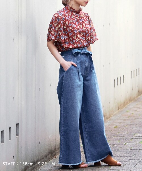 PAGEBOY（ページボーイ）の「トモリボン付きデニムワイドパンツ（パンツ・ライトブルー/ブルー/インディゴ）」の5枚目の写真