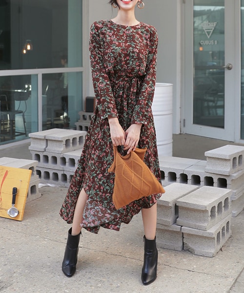 DHOLIC(ディーホリック)の「ストラップSETアンバランスフローラルワンピース(ワンピース・レディース・ブラウン/グリーン/ブラック・FREE)」の1枚目の写真