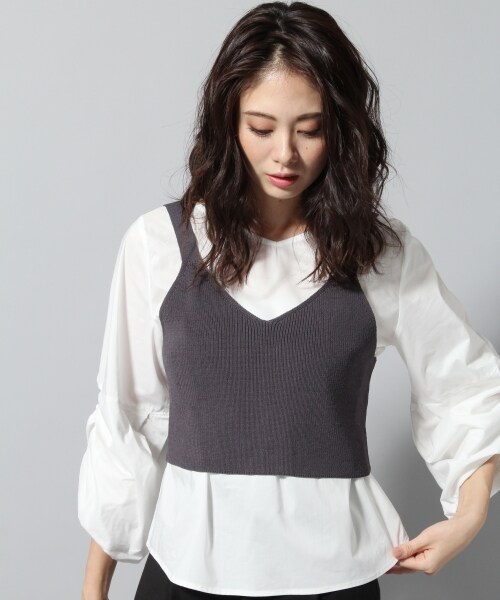 Andemiu（アンデミュウ）の「ニットキャミブラウスＳＥＴ（トップス・グレー/ブラック/キャメル）」の6枚目の写真