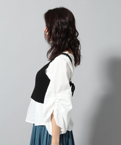 Andemiu（アンデミュウ）の「ニットキャミブラウスＳＥＴ（トップス・グレー/ブラック/キャメル）」の9枚目の写真