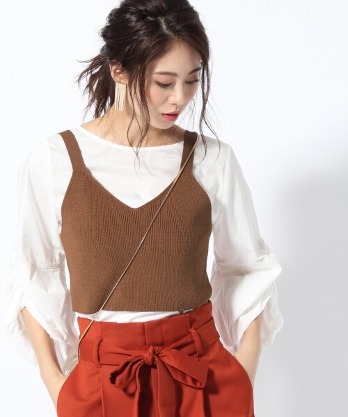 Andemiu（アンデミュウ）の「ニットキャミブラウスＳＥＴ（トップス・グレー/ブラック/キャメル）」の3枚目の写真