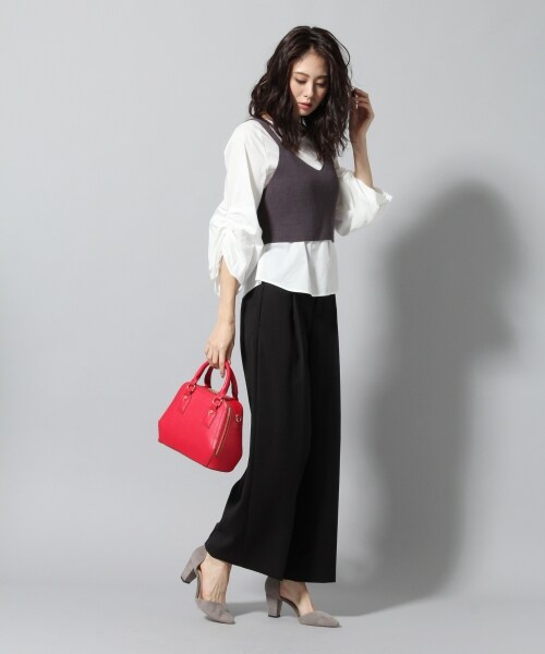 Andemiu（アンデミュウ）の「ニットキャミブラウスＳＥＴ（トップス・グレー/ブラック/キャメル）」の5枚目の写真