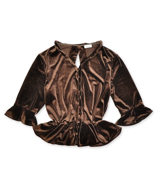 flower（フラワー）の「backless velour top ～ﾊﾞｯｸﾚｽﾍﾞﾛｱﾄｯﾌﾟ（Tシャツ/カットソー・レディース・pink/brown・FREE）」の2枚目の写真