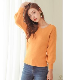 KORMARCH | Vネックバルーンスリーブニットトップス(ニット/セーター)