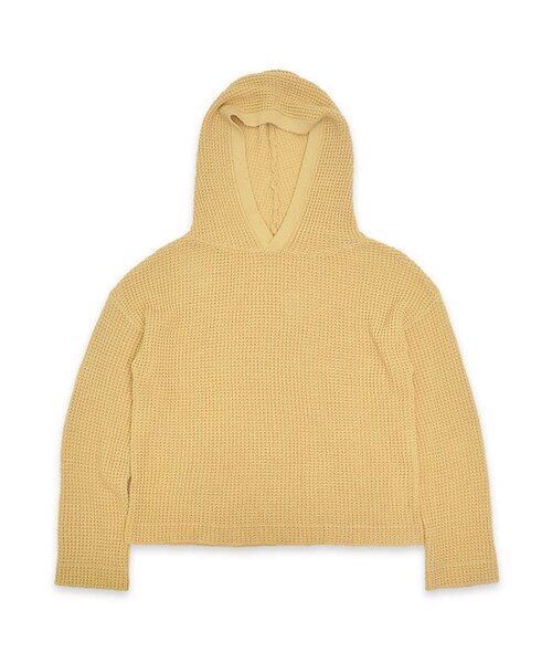 flower（フラワー）の「hoodie waffle top ～ﾌｰﾃﾞｨｰﾜｯﾌﾙﾄｯﾌﾟ（ニット/セーター・レディース・gray/beige・FREE）」の2枚目の写真