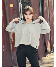 HOTPING | ワイドスリーブクロップドフードTシャツ(その他トップス)