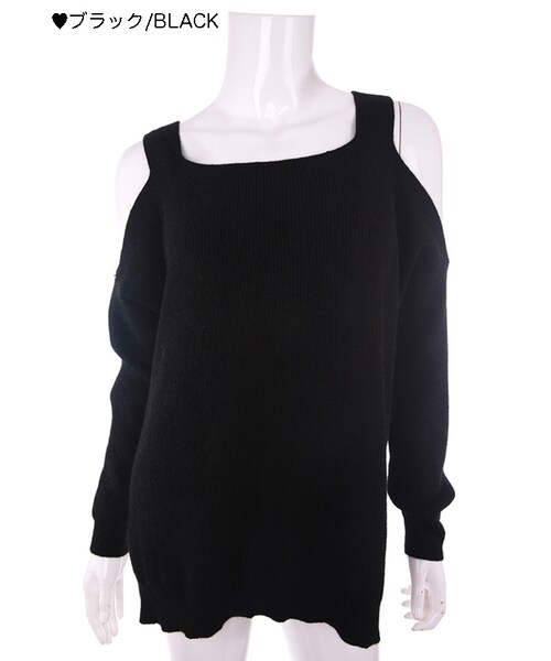Bobon21(ボボンニジュウイチ)の「肩開きオーバーサイズニット-全3色-(ニット/セーター・レディース・ブラック/ホワイト/ピンク・Free)」の1枚目の写真