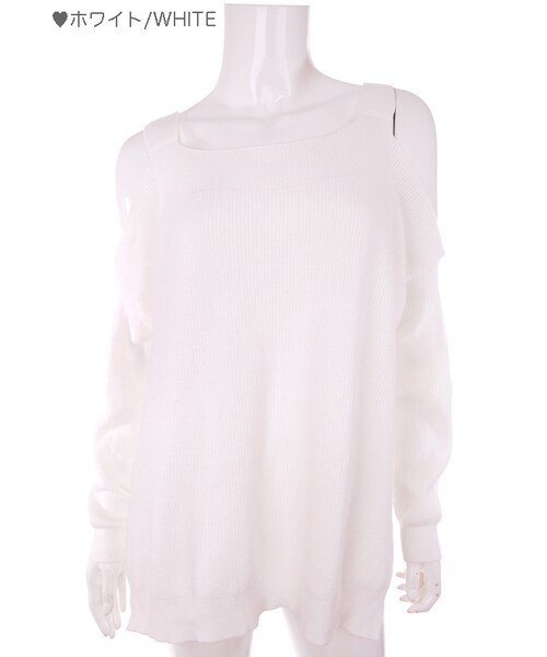 Bobon21(ボボンニジュウイチ)の「肩開きオーバーサイズニット-全3色-(ニット/セーター・レディース・ブラック/ホワイト/ピンク・Free)」の2枚目の写真