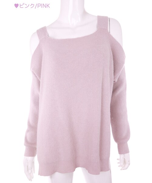Bobon21(ボボンニジュウイチ)の「肩開きオーバーサイズニット-全3色-(ニット/セーター・レディース・ブラック/ホワイト/ピンク・Free)」の3枚目の写真