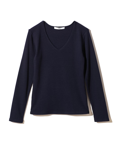 GRL（グレイル）の「Vネックテレコリブトップス（Tシャツ/カットソー・レディース・オフホワイト/ブラック/ピンク/グリーン/ネイビー/グレー/ボルドー/ラベンダー/オフホワイト×黒・M）」の6枚目の写真