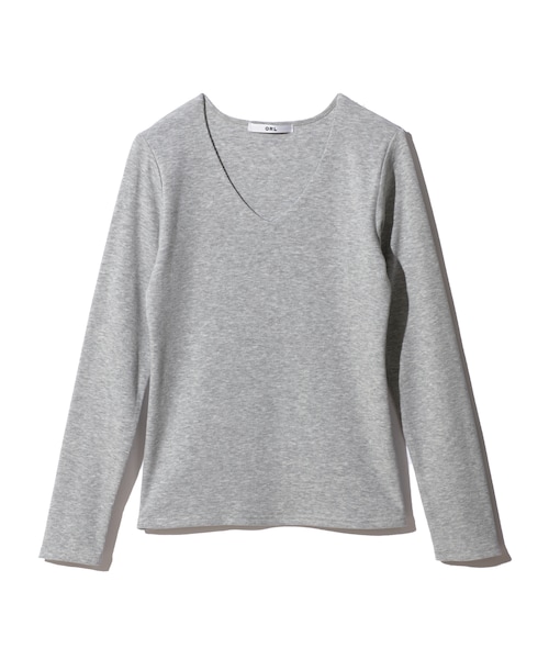 GRL（グレイル）の「Vネックテレコリブトップス（Tシャツ/カットソー・レディース・オフホワイト/ブラック/ピンク/グリーン/ネイビー/グレー/ボルドー/ラベンダー/オフホワイト×黒・M）」の4枚目の写真