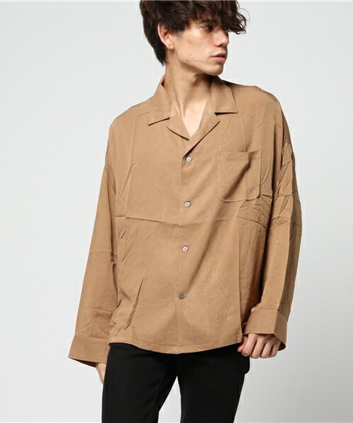 unrelaxing(アンリラクシング)の「オーバーサイズ開襟シャツ ビッグシルエットシャツ(シャツ/ブラウス・メンズ・ブラック/ベージュ/ネイビー/ピンク/ワイン・FREE)」の2枚目の写真