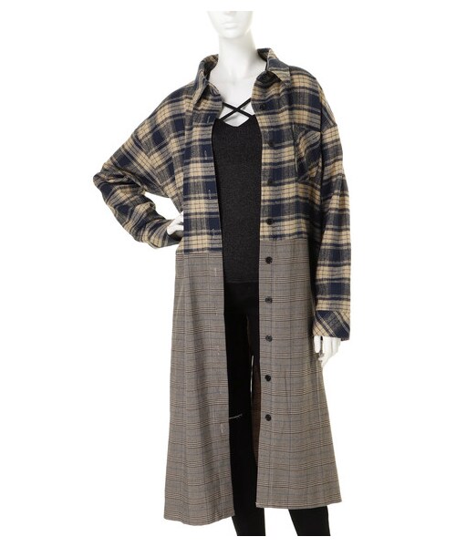 BARAK（バラク）の「切替チェックシャツ（シャツ/ブラウス・レディース・ベージュ/ブラック/レッド・FREE）」の2枚目の写真