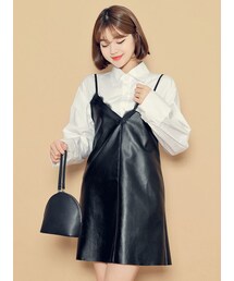 HOTPING | レースディテールレザーライクキャミワンピース(ワンピース)