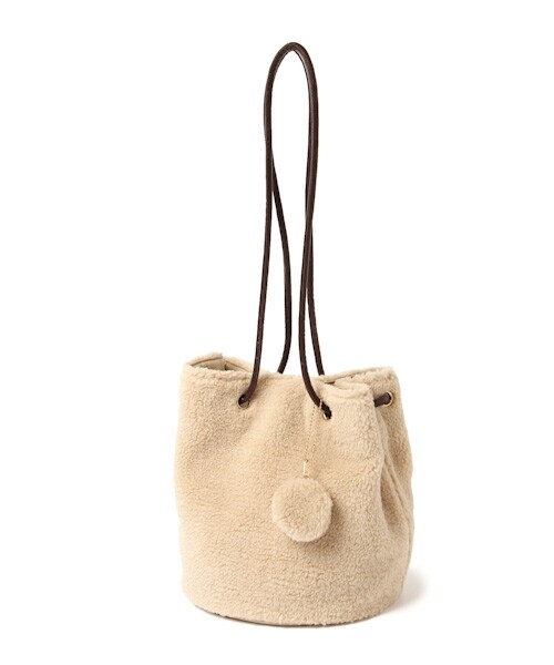 studio CLIP（スタディオクリップ）の「ボア巾着トートバッグ（バッグ・ライトグレー/ベージュ）」の2枚目の写真