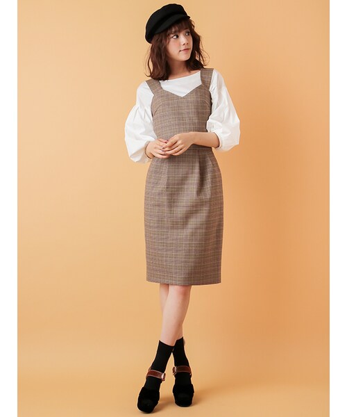 31 Sons de mode（トランテアン　ソン　ドゥ　モード）の「チェック柄タイトスカート《予約アイテム》（スカート・レディース・モデル身長:171cm/ブラウン/グレー・36/38）」の6枚目の写真