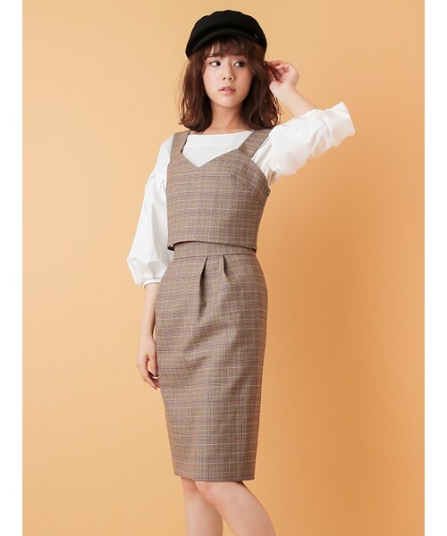 31 Sons de mode（トランテアン　ソン　ドゥ　モード）の「チェック柄タイトスカート《予約アイテム》（スカート・レディース・モデル身長:171cm/ブラウン/グレー・36/38）」の4枚目の写真