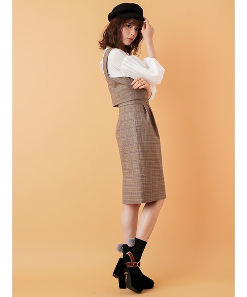 31 Sons de mode（トランテアン　ソン　ドゥ　モード）の「チェック柄タイトスカート《予約アイテム》（スカート・レディース・モデル身長:171cm/ブラウン/グレー・36/38）」の5枚目の写真