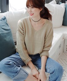 DHOLIC | ドロップショルダーVネックニットプルオーバー(ニット/セーター)