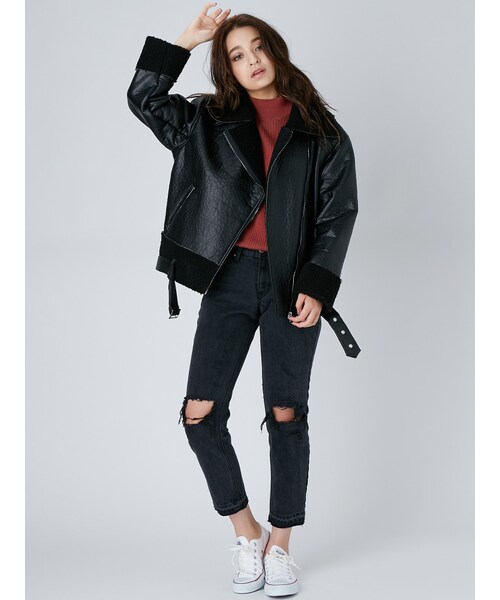 FLOVE(フローブ)の「フェイクムートンライダース(ジャケット/アウター・レディース・ライトグレー/ブラック/ブラウン・F)」の16枚目の写真