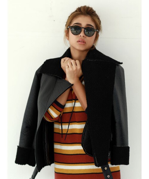 FLOVE(フローブ)の「フェイクムートンライダース(ジャケット/アウター・レディース・ライトグレー/ブラック/ブラウン・F)」の14枚目の写真