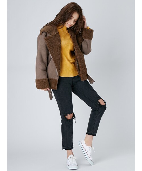 FLOVE(フローブ)の「フェイクムートンライダース(ジャケット/アウター・レディース・ライトグレー/ブラック/ブラウン・F)」の13枚目の写真