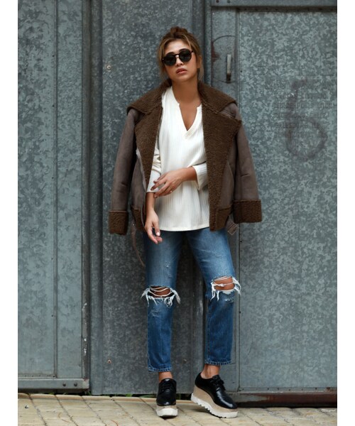 FLOVE(フローブ)の「フェイクムートンライダース(ジャケット/アウター・レディース・ライトグレー/ブラック/ブラウン・F)」の12枚目の写真