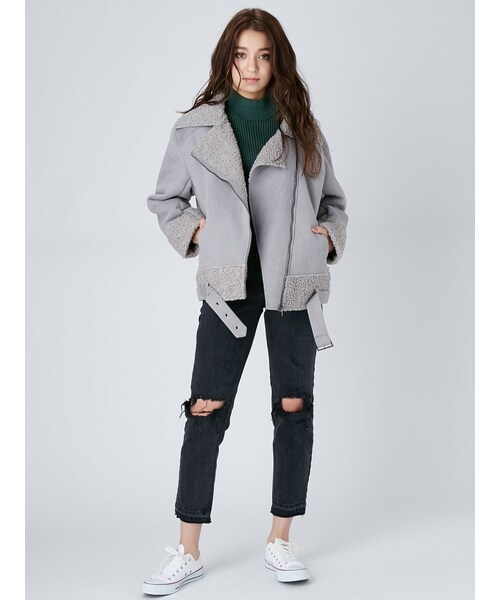 FLOVE(フローブ)の「フェイクムートンライダース(ジャケット/アウター・レディース・ライトグレー/ブラック/ブラウン・F)」の9枚目の写真