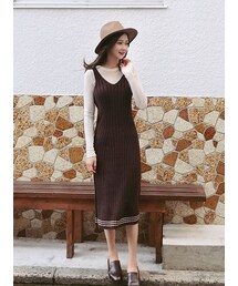 minsshop | リブニットロングワンピース(ワンピース)