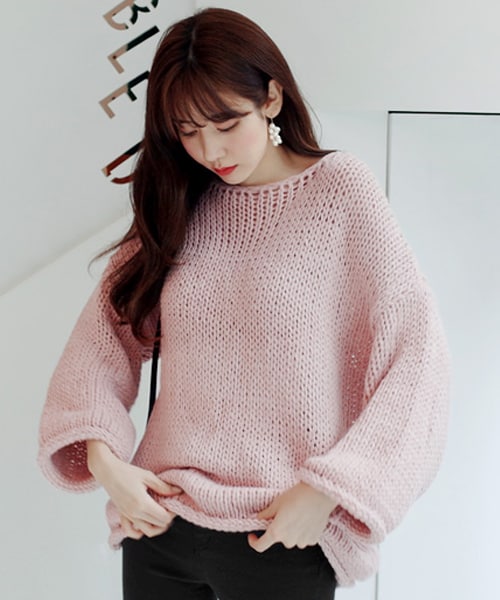 DHOLIC（ディーホリック）の「ロールヘムオーバーサイズニットプルオーバー（ニット/セーター・レディース・ホワイト/ピンク/ブラック・FREE）」の3枚目の写真