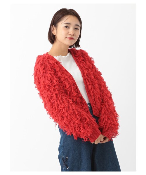 E hyphen world gallery（イーハイフンワールドギャラリー）の「モンスターニットショートトッパー（トップス・ブラック/レッド/ベージュ/ブルー・F）」の9枚目の写真