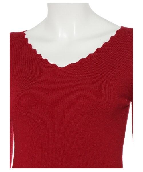 FRAY I.D（フレイアイディー）の「スカラップＶニットトップス（ニット・レディース・PBEG/RED/BLK・F）」の8枚目の写真