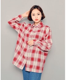 HOTPING | アンバランスヘムオーバーサイズチェックシャツ(シャツ/ブラウス)