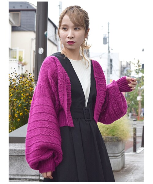 w closet(ダブルクローゼット)の「モヘアボリューム袖カーディガン(トップス・レディース・Lグレー/Lオレンジ/マスタード/Dピンク・FREE)」の5枚目の写真